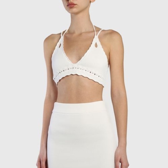 Alexis Top Buras Crochet Knit Cropped Tassel Tie Halter Open-Back White S NWT - Picture 9 of 11
